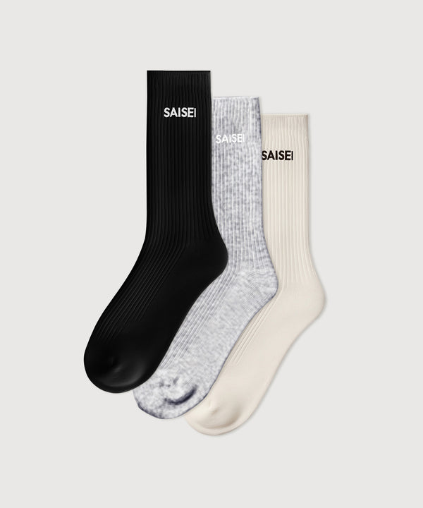 Soft Rib Socks - 3 Pack - Black / Heather Grey / White