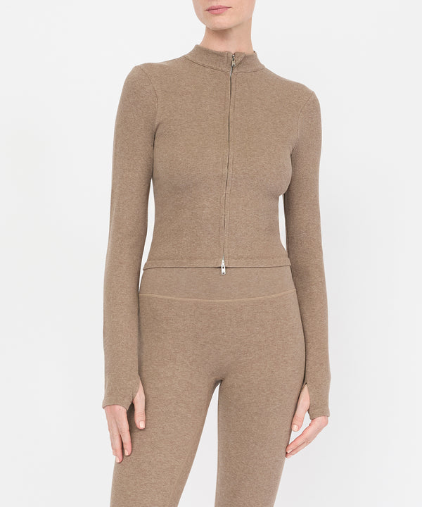 Tilda Crop Full Zip Jacket - Hazelnut Mélange