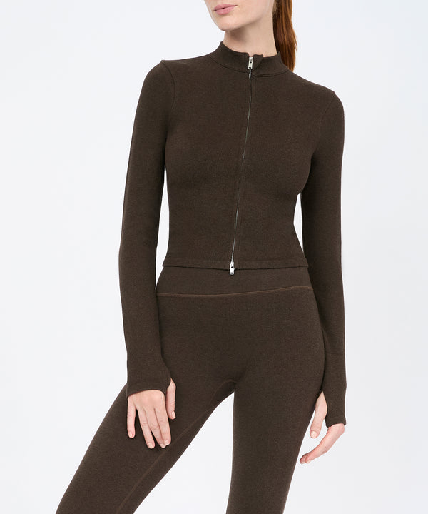 Tilda Crop Full Zip Jacket - Sepia Mélange