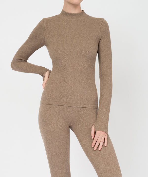 Eve Turtleneck Top - Hazelnut Mélange