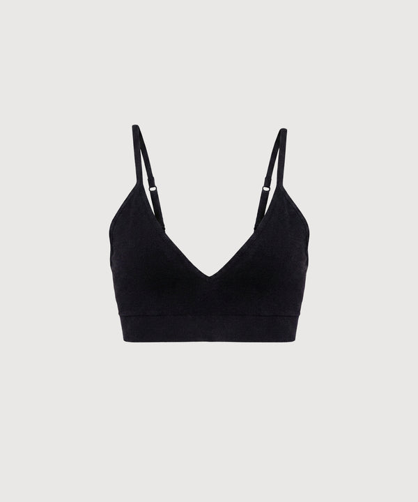 Seamless Cotton Triangle Bra - Washed Black
