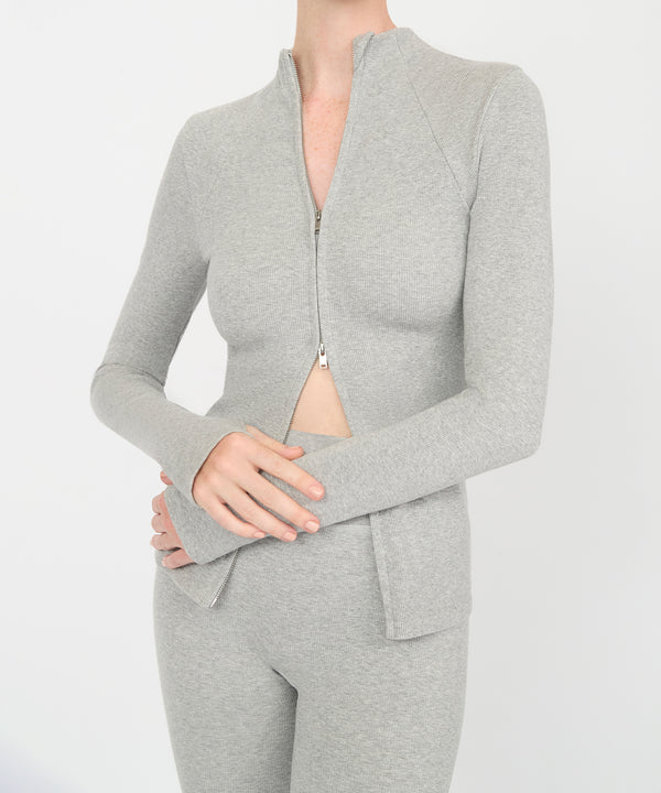 Juliette Seam Full Zip Jacket - Grey Mélange