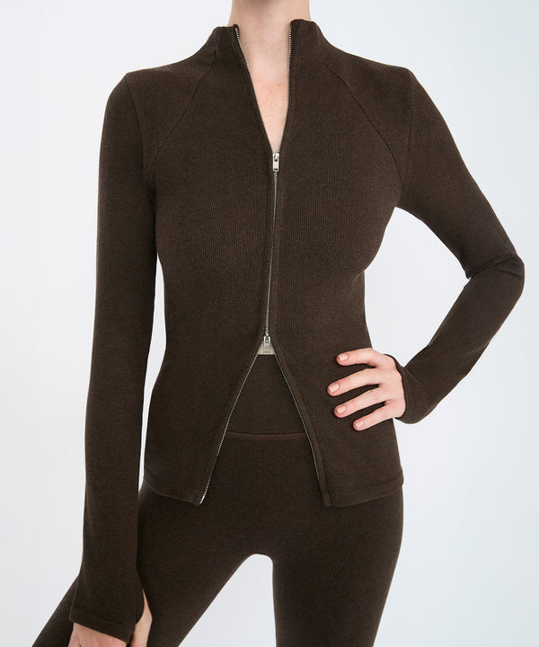 Juliette Seam Full Zip Jacket - Sepia Mélange