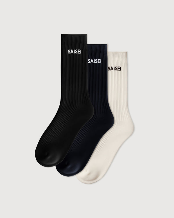 Soft Rib Socks - 3 Pack - Black  / Navy / White