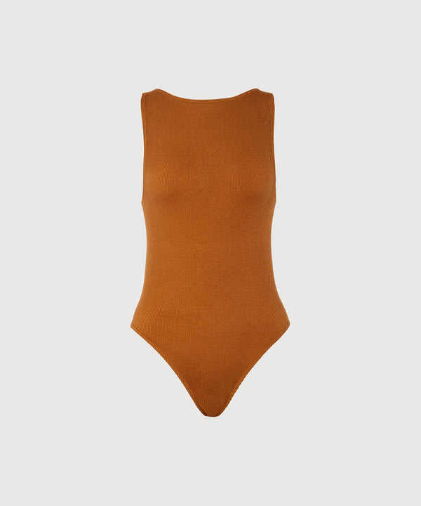 Audrey High Neck Bodysuit - Terracotta