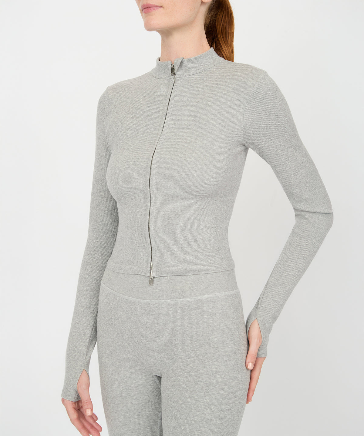 Tilda Crop Full Zip Jacket - Grey Mélange