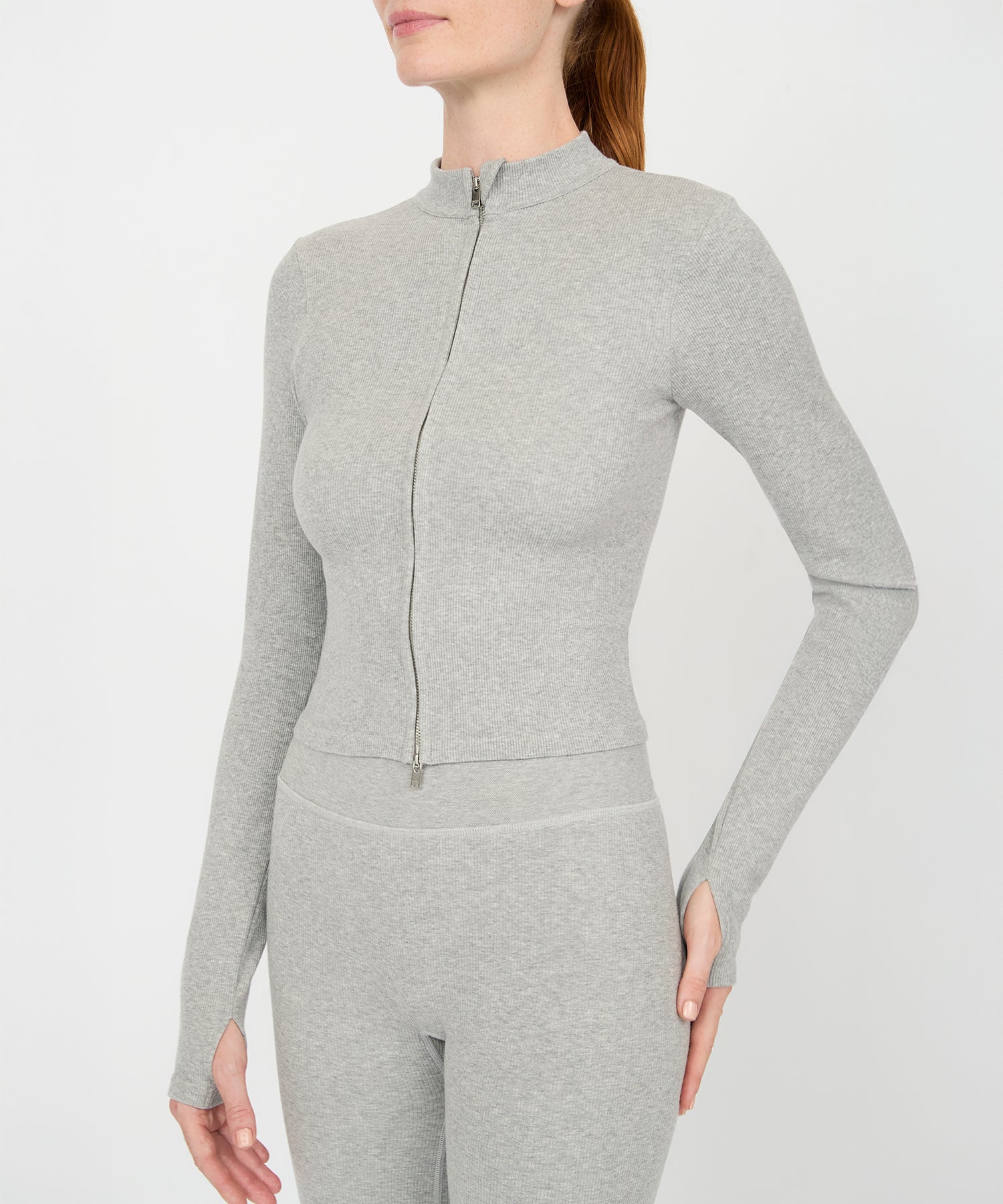 Tilda Crop Full Zip Jacket - Grey Mélange