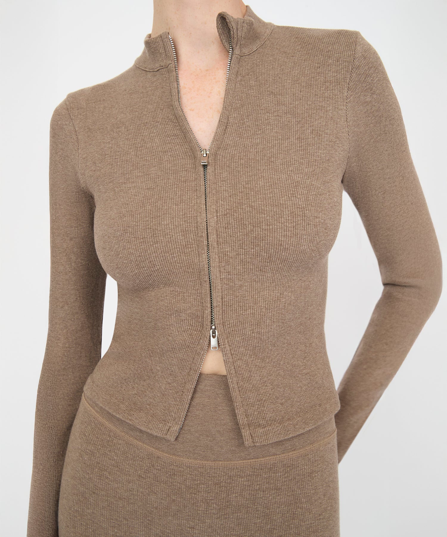 Tilda Crop Full Zip Jacket - Hazelnut Mélange