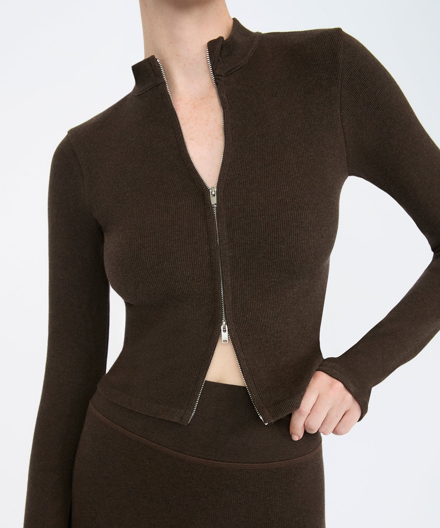 Tilda Crop Full Zip Jacket - Sepia Mélange