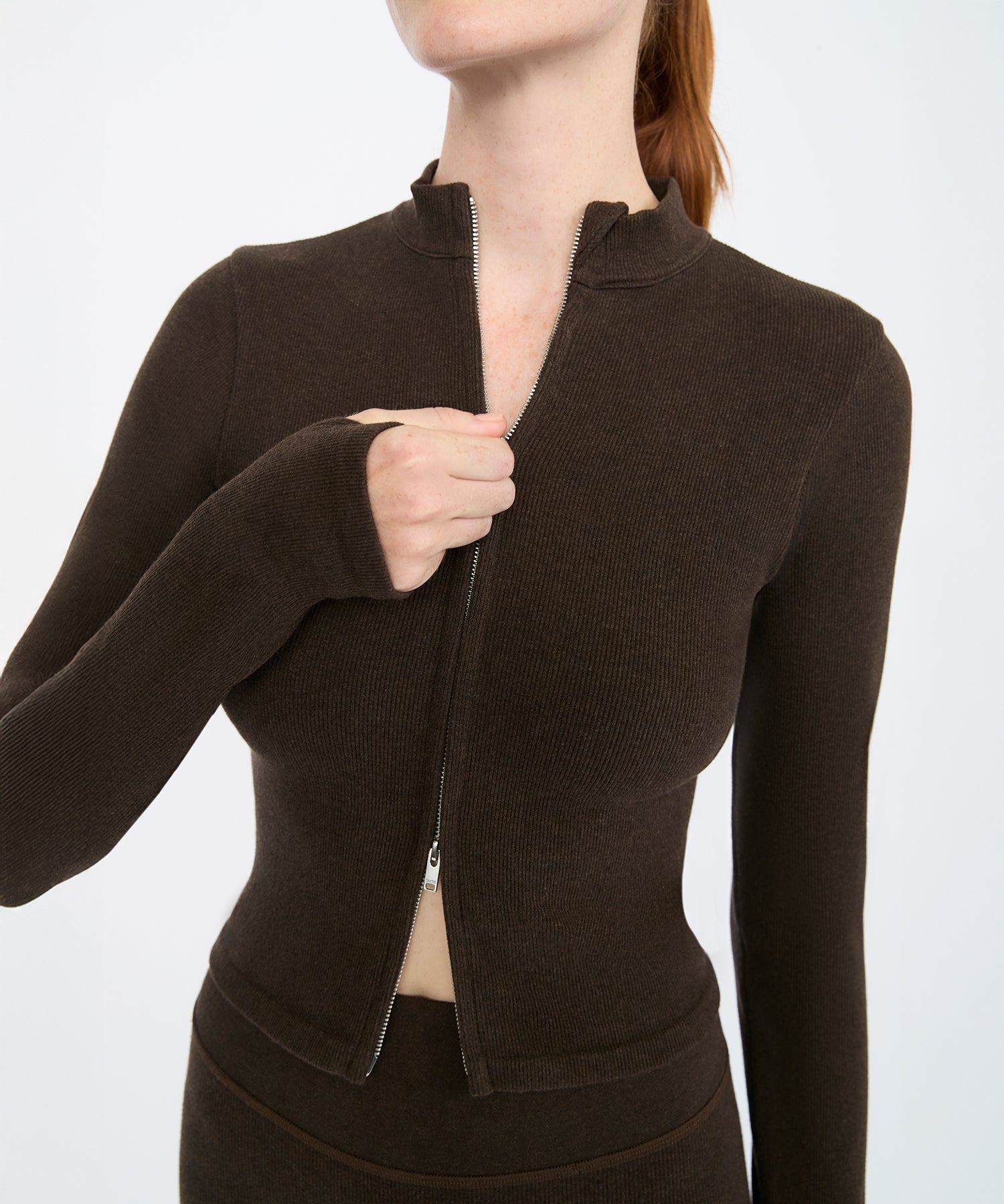 Tilda Crop Full Zip Jacket - Sepia Mélange