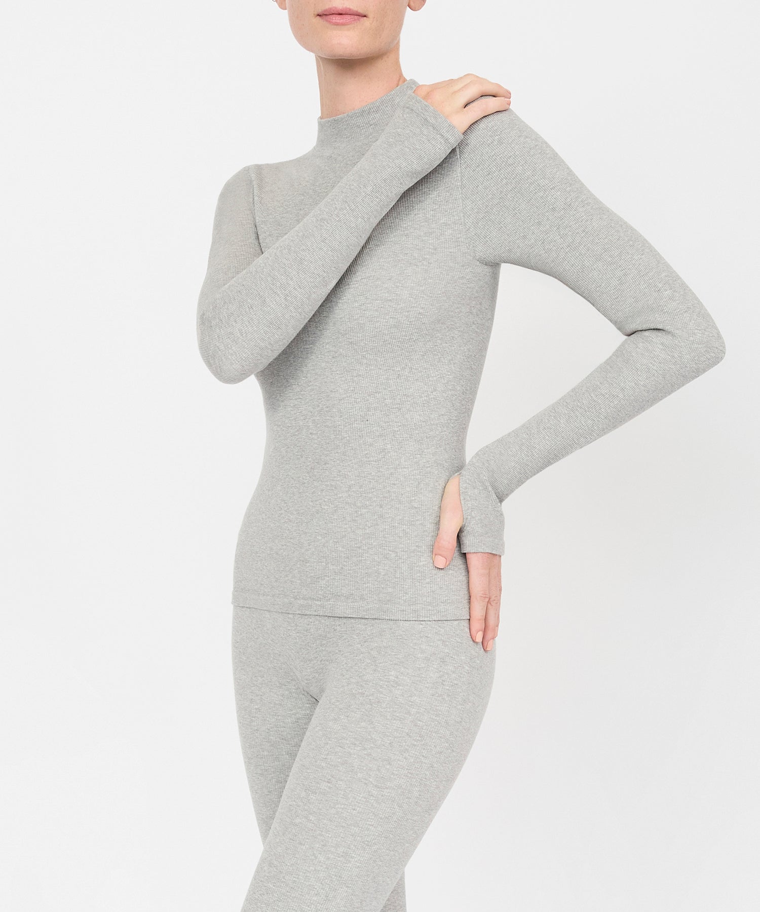 Eve Turtleneck Top - Grey Mélange