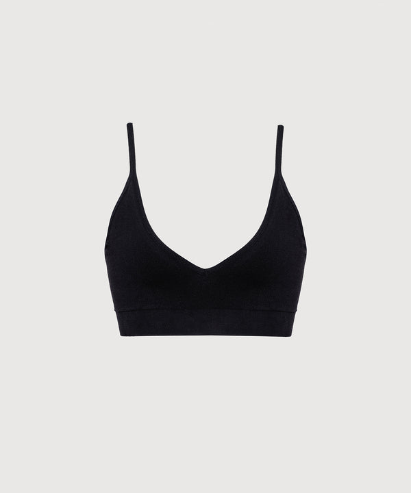 Seamless Cotton Triangle Bra - Black