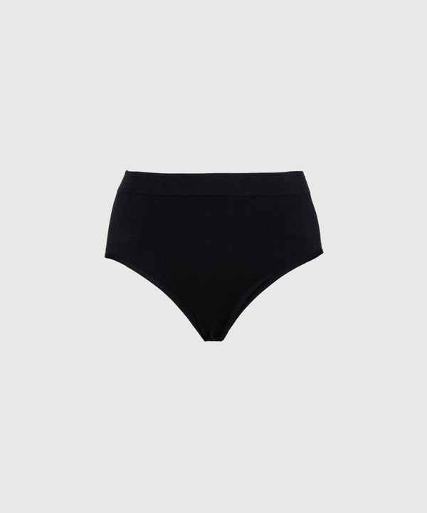 Seamless Cotton High Waist Brief - Black