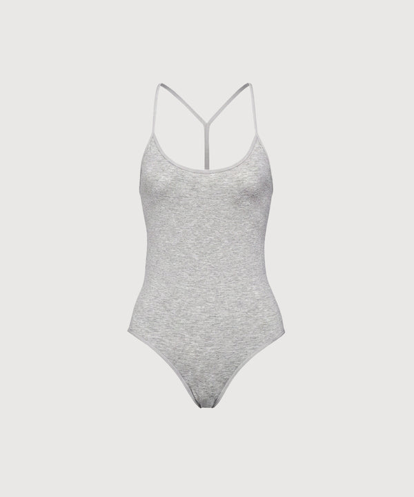 T-Back Seamless Cotton Bodysuit - Heather Grey
