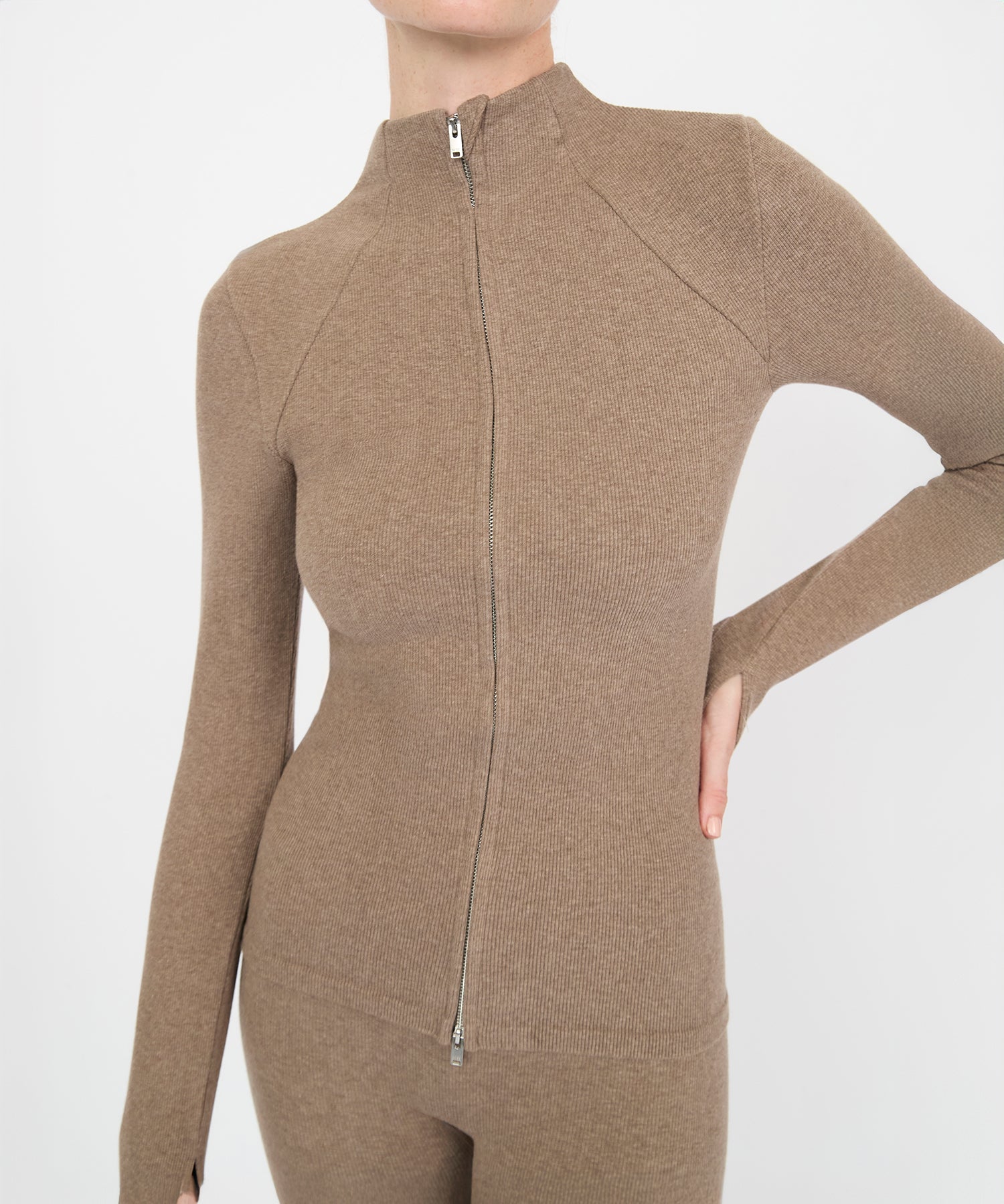 Juliette Seam Full Zip Jacket - Hazelnut Mélange