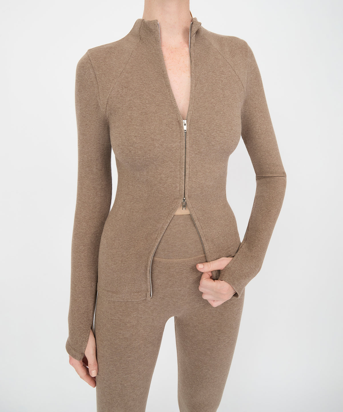 Juliette Seam Full Zip Jacket - Hazelnut Mélange