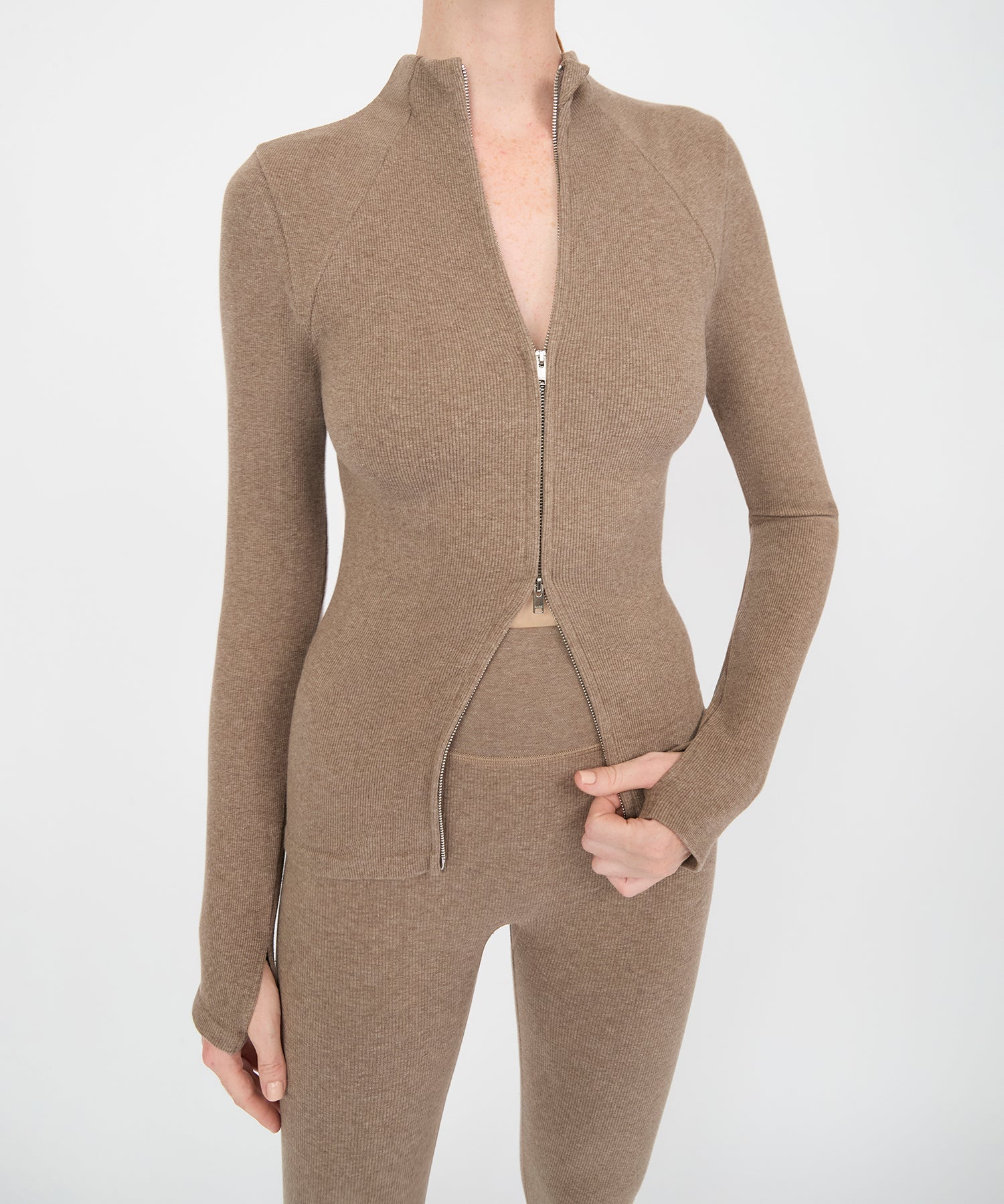 Juliette Seam Full Zip Jacket - Hazelnut Mélange