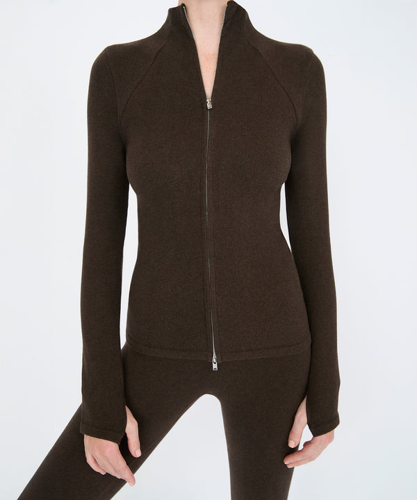 Juliette Seam Full Zip Jacket - Sepia Mélange