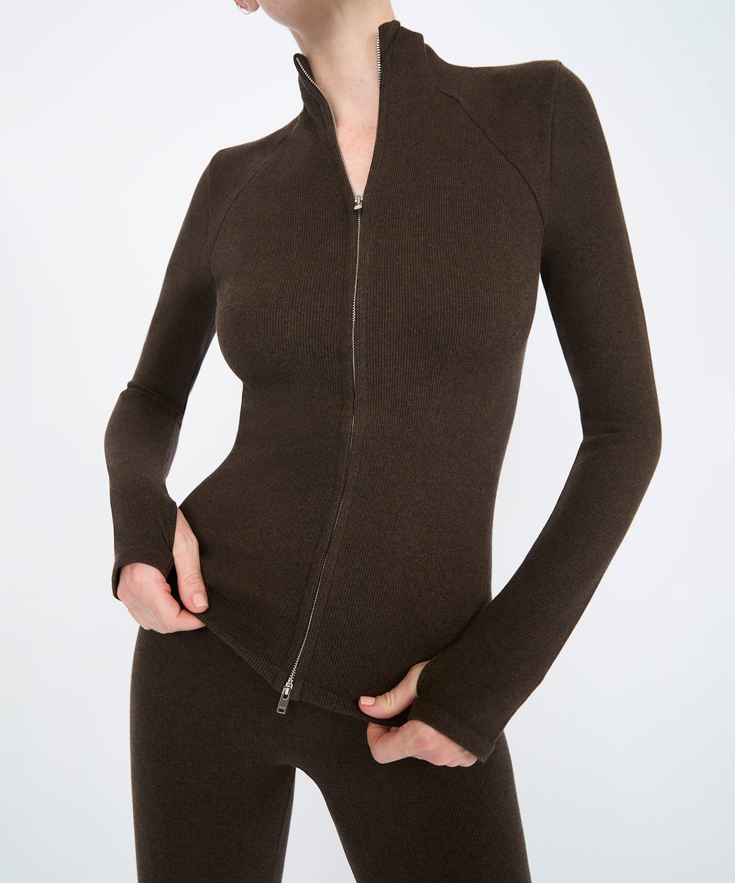 Juliette Seam Full Zip Jacket - Sepia Mélange
